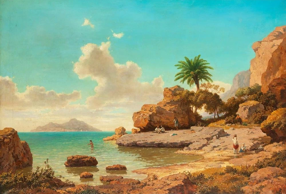 Vista su una baia romantica, con rocce frastagliate
